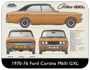 Ford Cortina MkIII GXL 4dr 1970-76 Place Mat, Medium